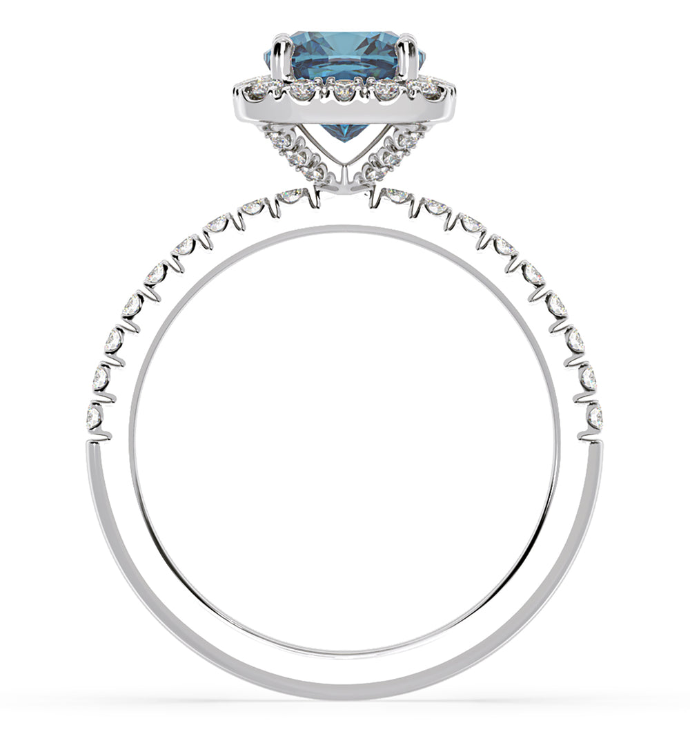 Beatrice Blue Lab Diamond 1.65ct Cushion Halo Ring in 18K White Gold- Elara Collection