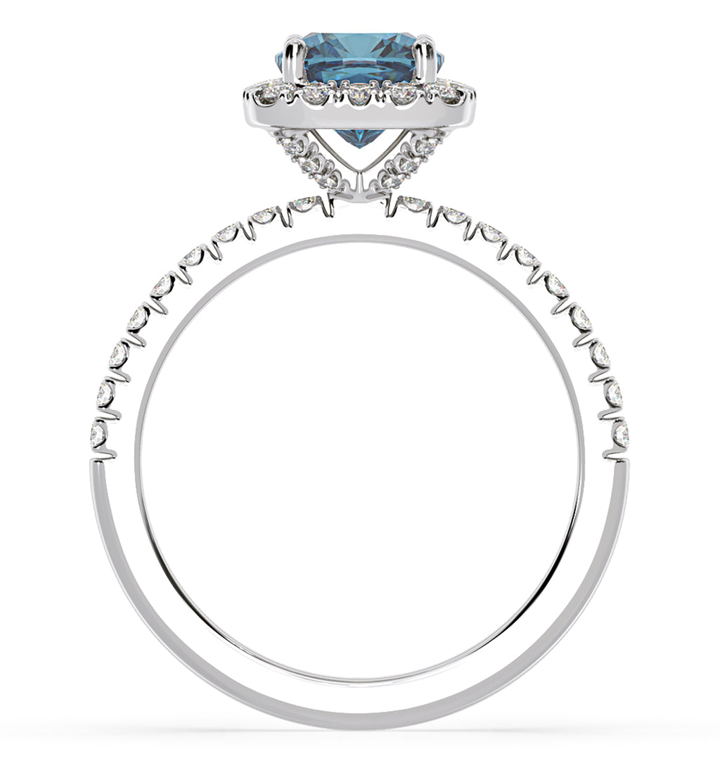 Beatrice Blue Lab Diamond 1.65ct Cushion Halo Ring in 18K White Gold- Elara Collection