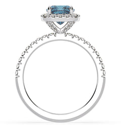 Beatrice Blue Lab Diamond 1.65ct Cushion Halo Ring in 18K White Gold- Elara Collection