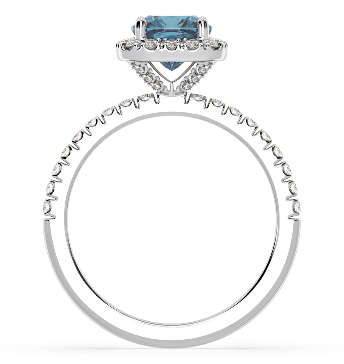Beatrice Blue Lab Diamond 1.65ct Cushion Halo Ring in 18K White Gold- Elara Collection