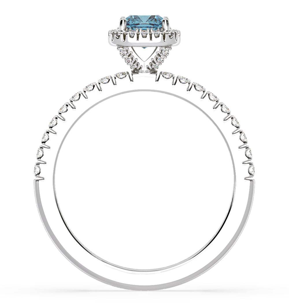Beatrice Blue Lab Diamond 1.00ct Cushion Halo Ring in 18K White Gold- Elara Collection