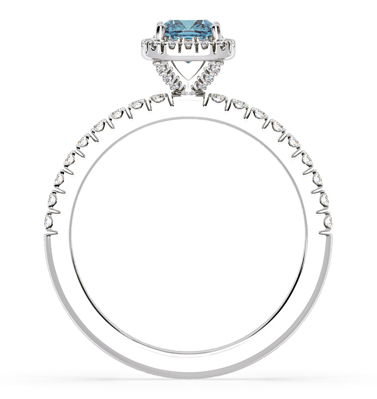 Beatrice Blue Lab Diamond 1.00ct Cushion Halo Ring in 18K White Gold- Elara Collection