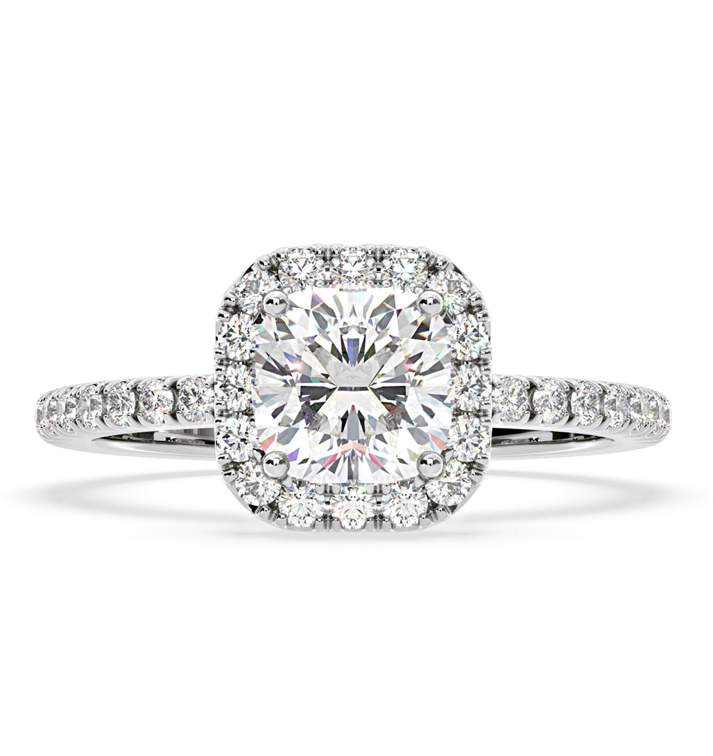 Beatrice GIA Diamond Halo Engagement Ring 18K White Gold 1.48ct G/SI2