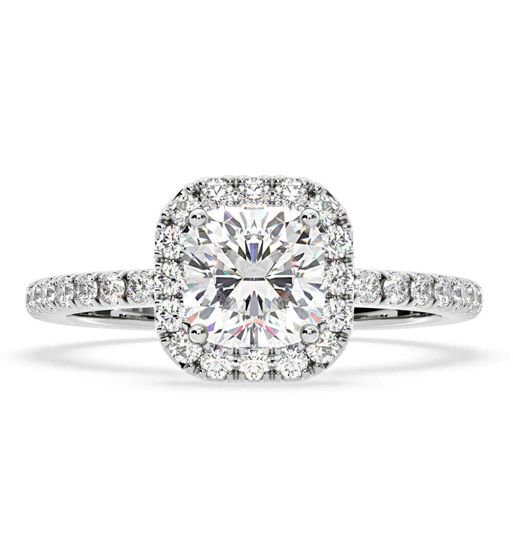 Beatrice GIA Diamond Halo Engagement Ring in Platinum 1.48ct G/SI2