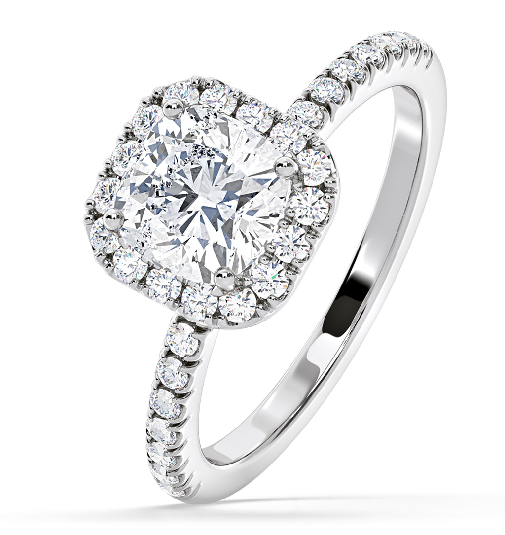 Beatrice GIA Diamond Halo Engagement Ring 18K White Gold 1.48ct G/SI2