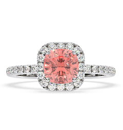 Beatrice Pink Lab Diamond 1.65ct Cushion Halo Ring in Platinum - Elara Collection
