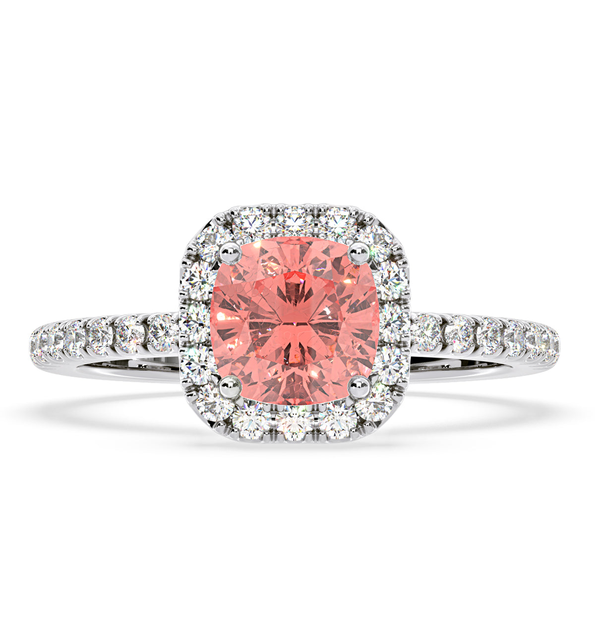 Beatrice Pink Lab Diamond 1.65ct Cushion Halo Ring in 18K White Gold- Elara Collection