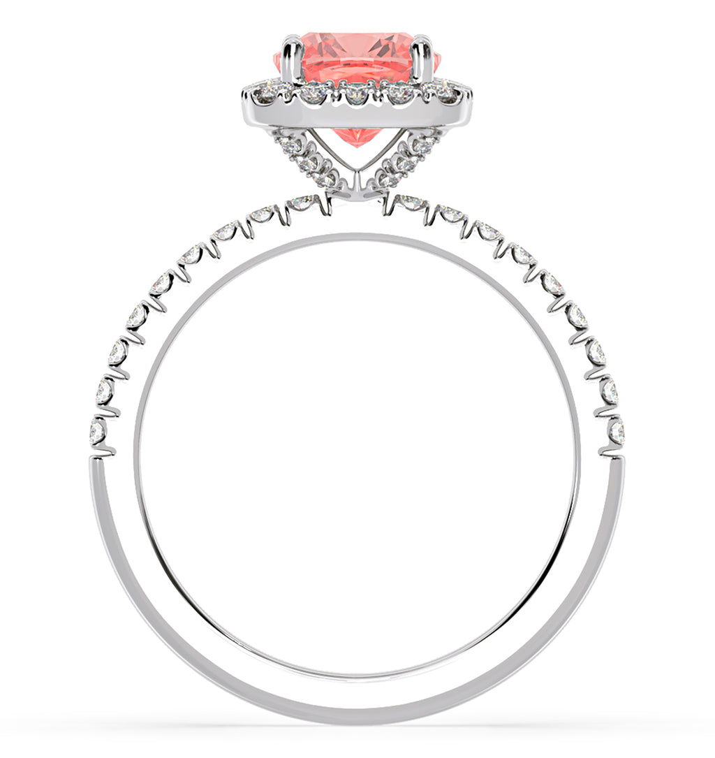 Beatrice Pink Lab Diamond 1.65ct Cushion Halo Ring in Platinum - Elara Collection