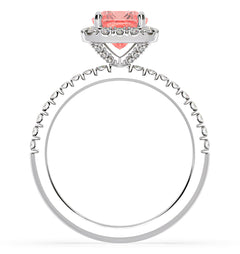 Beatrice Pink Lab Diamond 1.65ct Cushion Halo Ring in Platinum - Elara Collection