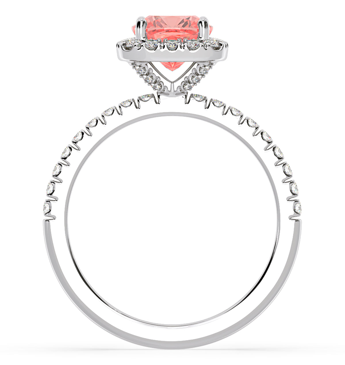 Beatrice Pink Lab Diamond 1.65ct Cushion Halo Ring in 18K White Gold- Elara Collection
