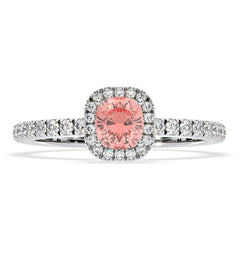 Beatrice Pink Lab Diamond 1.00ct Cushion Halo Ring in Platinum - Elara Collection