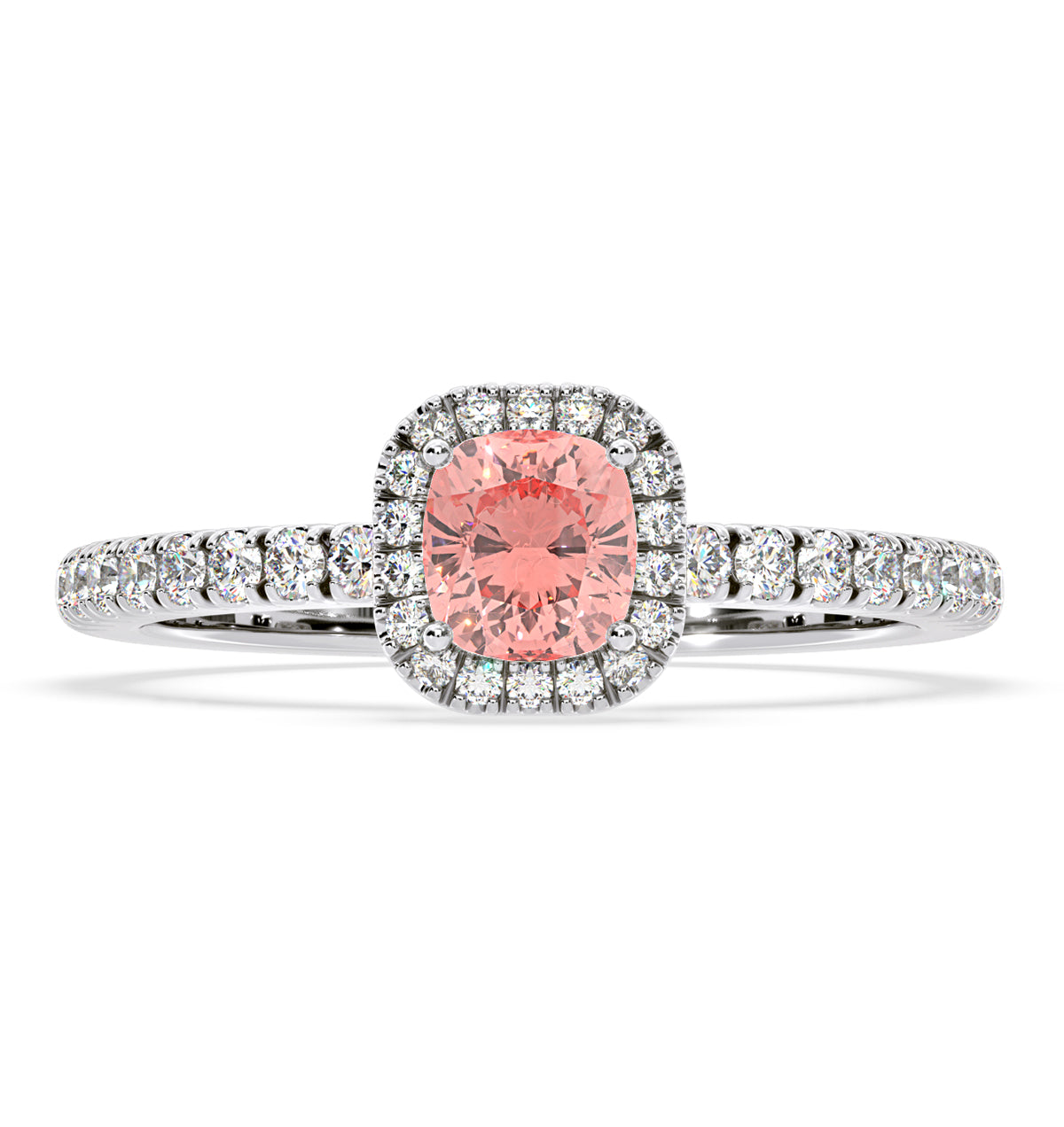 Beatrice Pink Lab Diamond 1.00ct Cushion Halo Ring in Platinum - Elara Collection