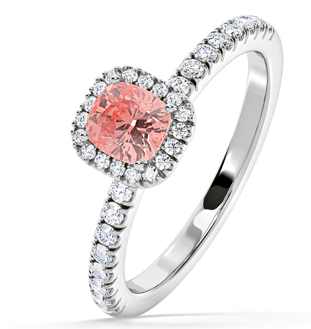 Beatrice Pink Lab Diamond 1.00ct Cushion Halo Ring in 18K White Gold- Elara Collection