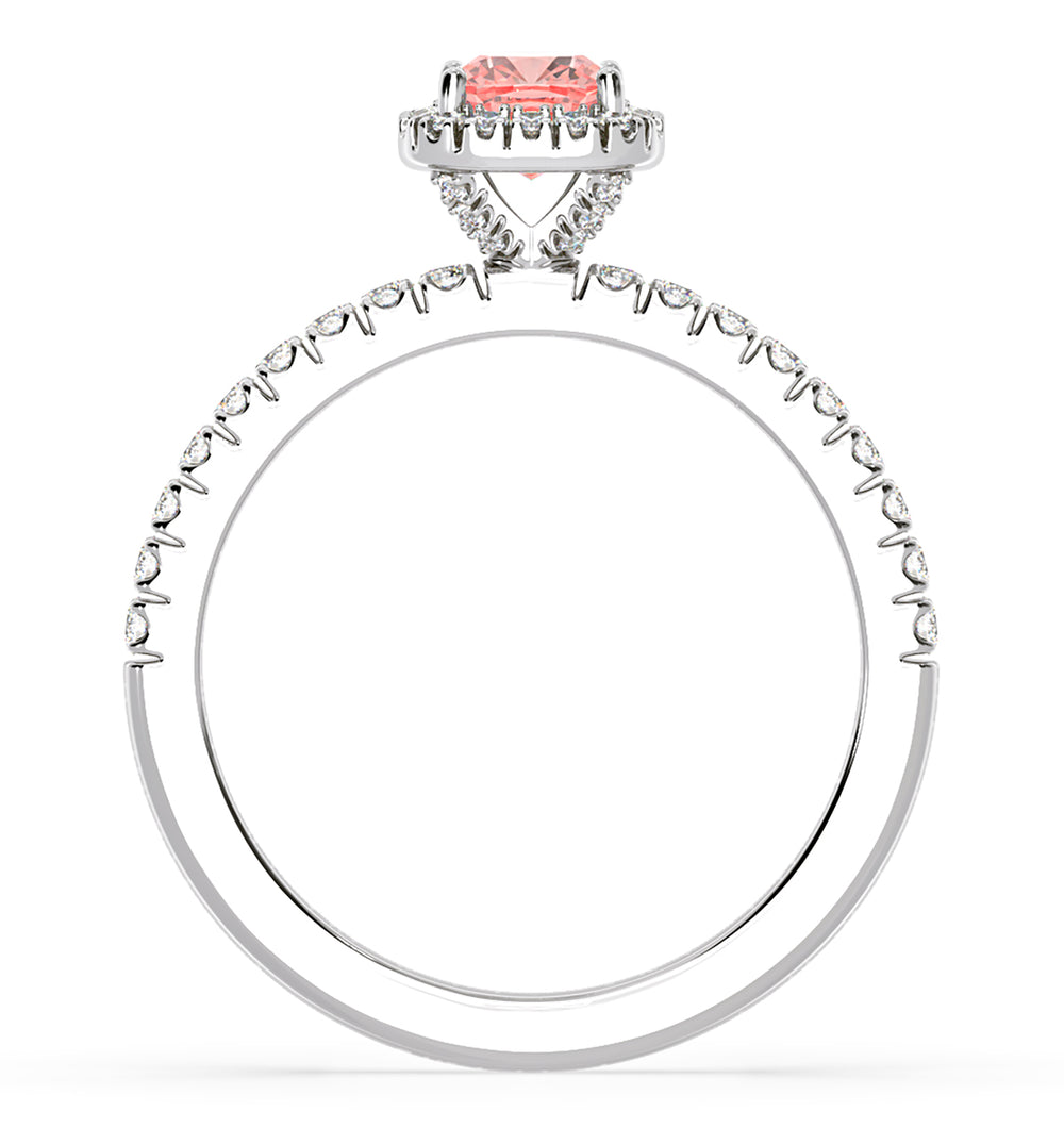 Beatrice Pink Lab Diamond 1.00ct Cushion Halo Ring in Platinum - Elara Collection