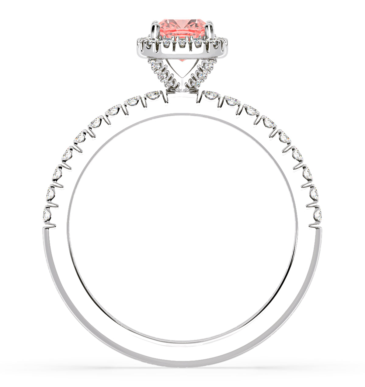 Beatrice Pink Lab Diamond 1.00ct Cushion Halo Ring in Platinum - Elara Collection