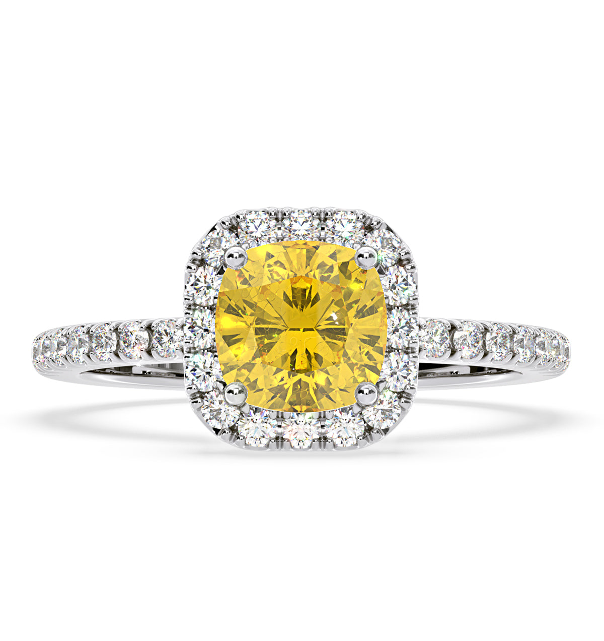Beatrice Yellow Lab Diamond 1.65ct Cushion Halo Ring in Platinum - Elara Collection