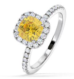 Beatrice Yellow Lab Diamond 1.65ct Cushion Halo Ring in Platinum - Elara Collection