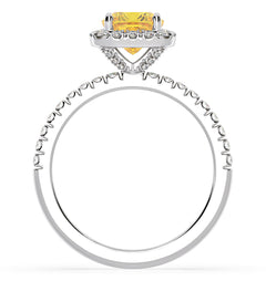 Beatrice Yellow Lab Diamond 1.65ct Cushion Halo Ring in Platinum - Elara Collection