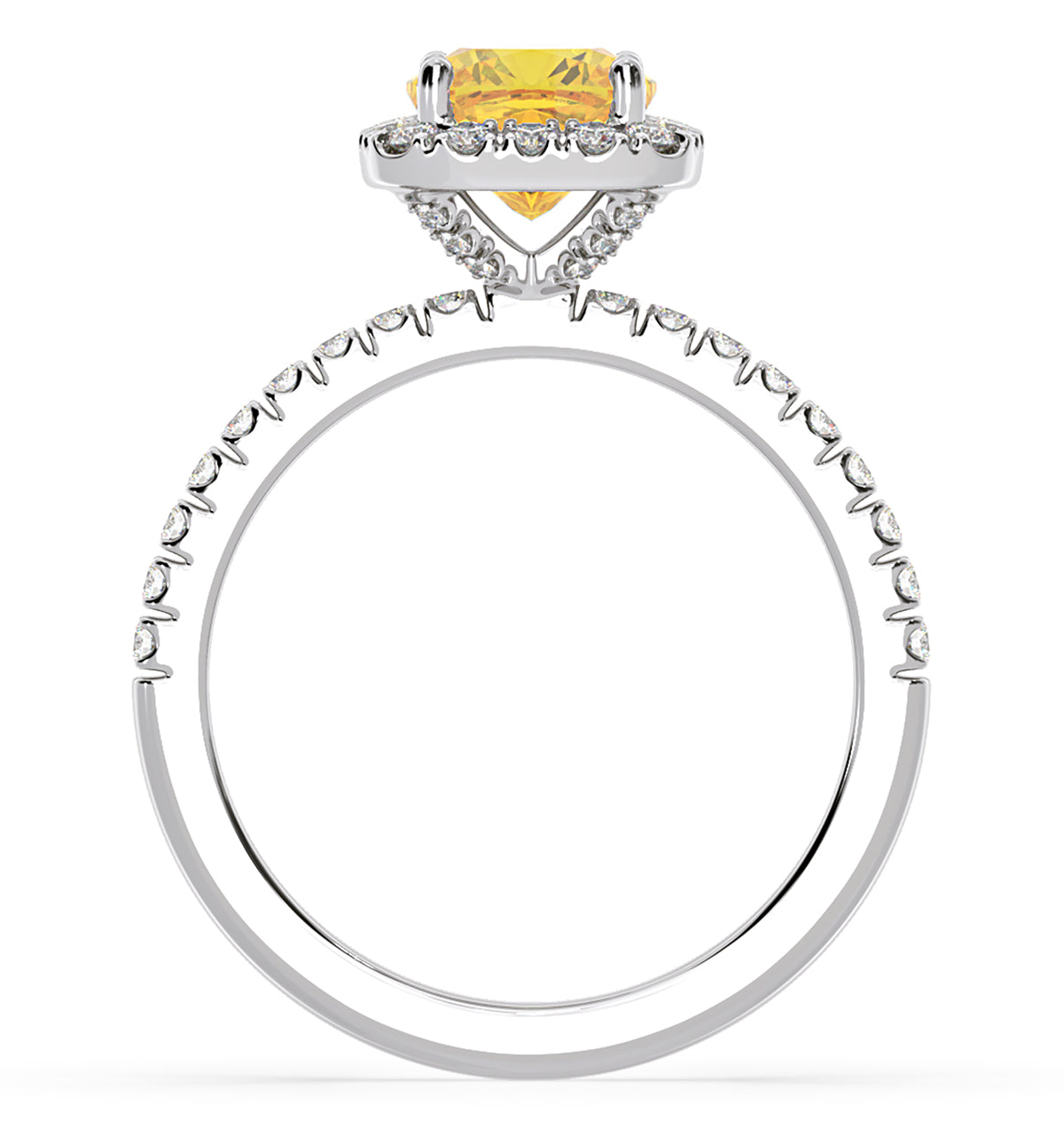 Beatrice Yellow Lab Diamond 1.65ct Cushion Halo Ring in Platinum - Elara Collection