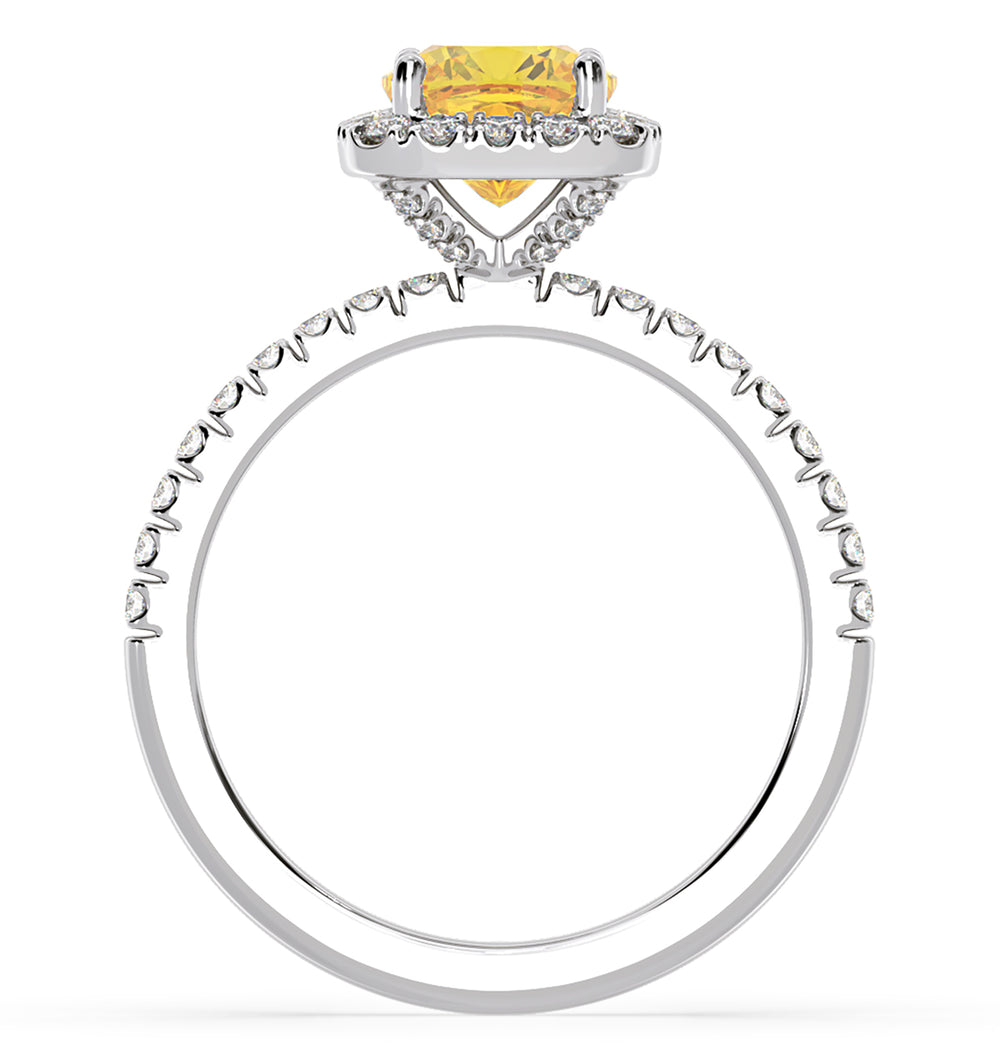 Beatrice Yellow Lab Diamond 1.65ct Cushion Halo Ring in 18K White Gold- Elara Collection