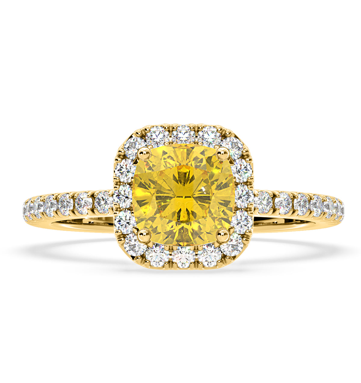 Beatrice Yellow Lab Diamond 1.65ct Cushion Halo Ring in 18K Yellow Gold- Elara Collection