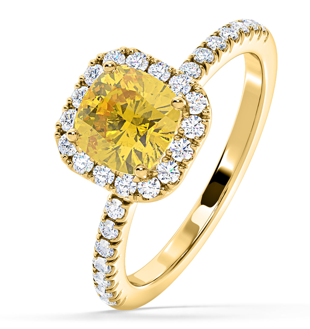 Beatrice Yellow Lab Diamond 1.65ct Cushion Halo Ring in 18K Yellow Gold- Elara Collection