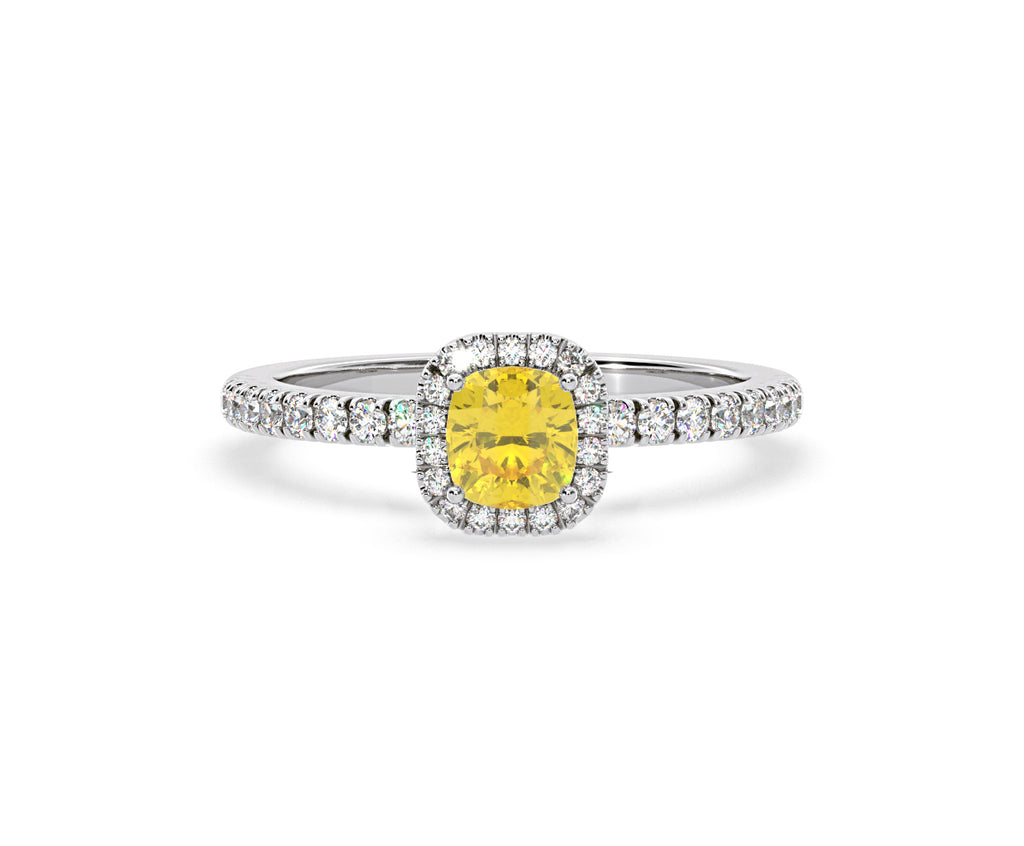 Beatrice Yellow Lab Diamond 1.00ct Cushion Halo Ring in Platinum - Elara Collection
