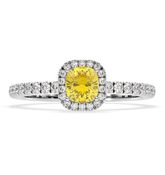Beatrice Yellow Lab Diamond 1.00ct Cushion Halo Ring in 18K White Gold- Elara Collection