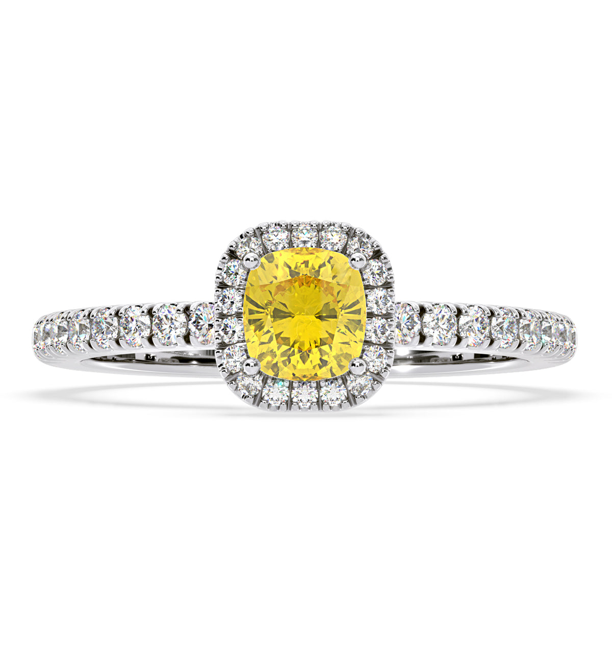 Beatrice Yellow Lab Diamond 1.00ct Cushion Halo Ring in 18K White Gold- Elara Collection