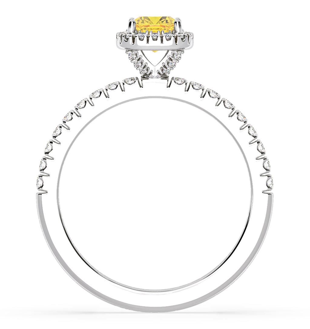 Beatrice Yellow Lab Diamond 1.00ct Cushion Halo Ring in 18K White Gold- Elara Collection