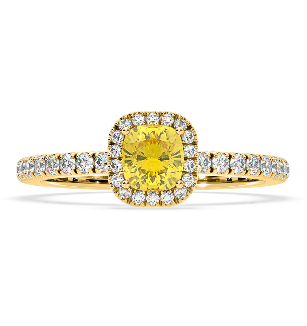 Beatrice Yellow Lab Diamond 1.00ct Cushion Halo Ring in 18K Yellow Gold- Elara Collection