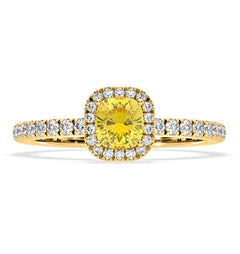 Beatrice Yellow Lab Diamond 1.00ct Cushion Halo Ring in 18K Yellow Gold- Elara Collection