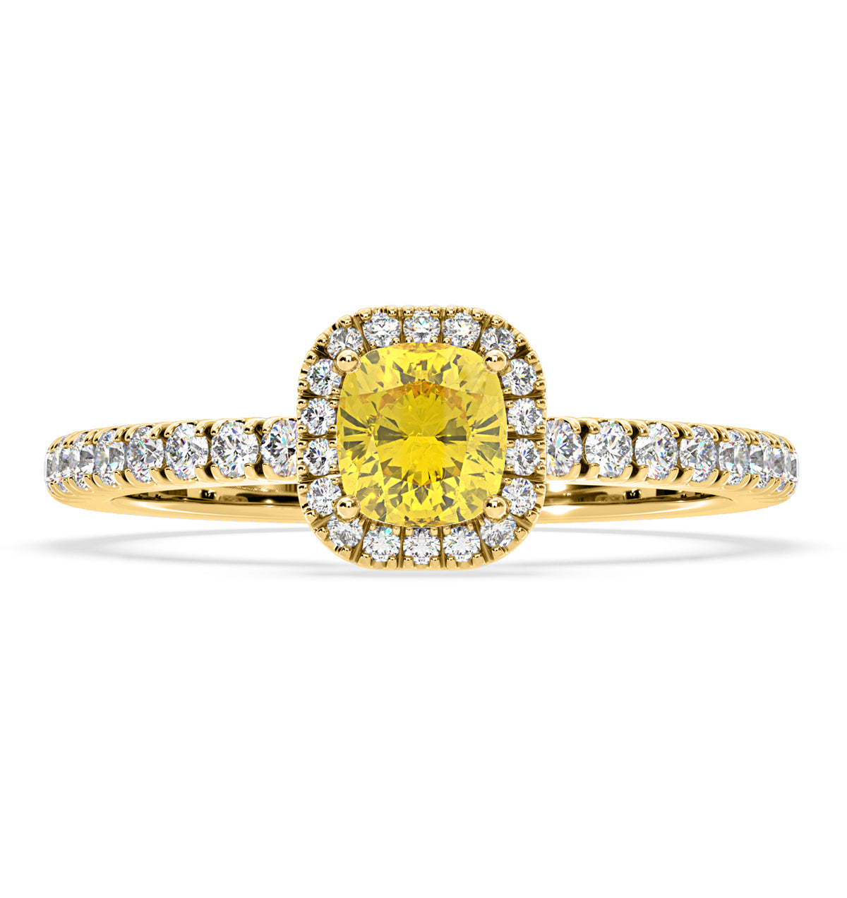 Beatrice Yellow Lab Diamond 1.00ct Cushion Halo Ring in 18K Yellow Gold- Elara Collection