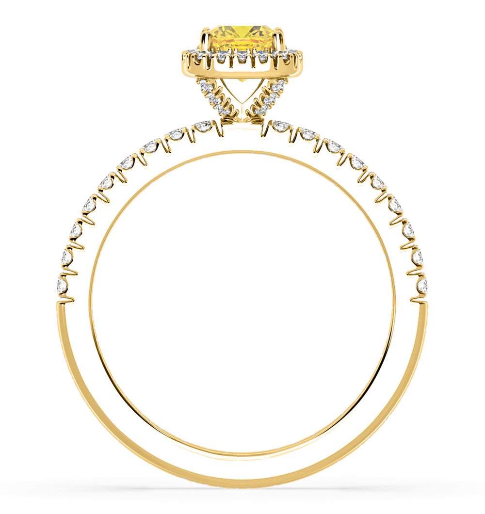 Beatrice Yellow Lab Diamond 1.00ct Cushion Halo Ring in 18K Yellow Gold- Elara Collection