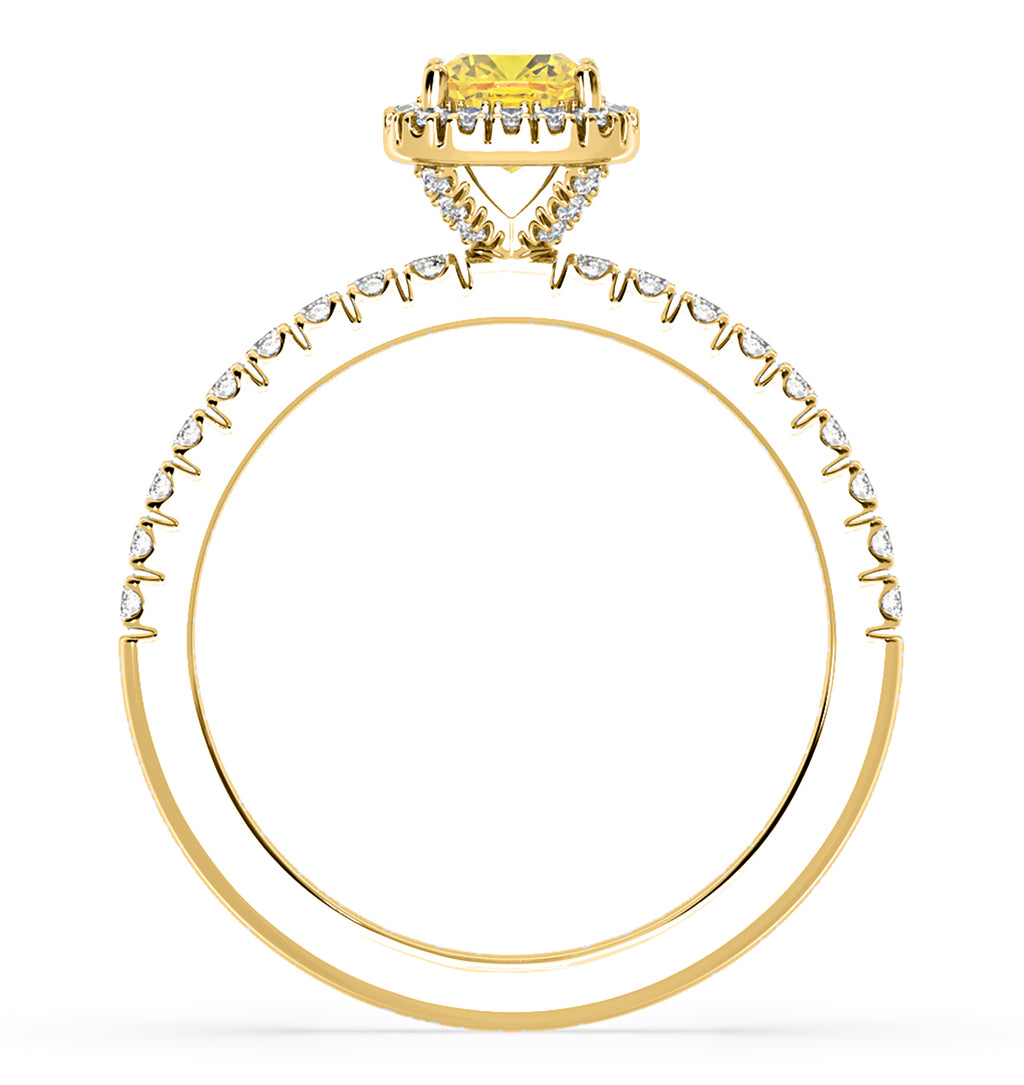 Beatrice Yellow Lab Diamond 1.00ct Cushion Halo Ring in 18K Yellow Gold- Elara Collection