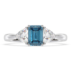 Aurora Blue Lab Diamond Emerald Cut and Trillion 1.70ct Ring in 18K White Gold - Elara Collection