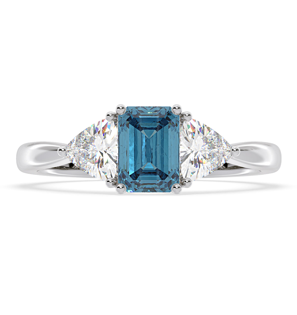 Aurora Blue Lab Diamond Emerald Cut and Trillion 1.70ct Ring in 18K White Gold - Elara Collection