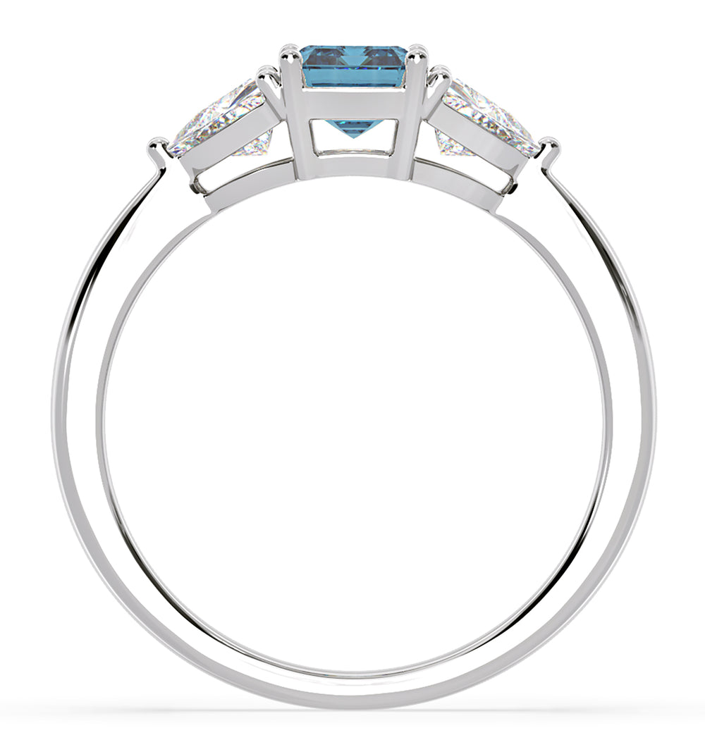 Aurora Blue Lab Diamond Emerald Cut and Trillion 1.70ct Ring in Platinum - Elara Collection