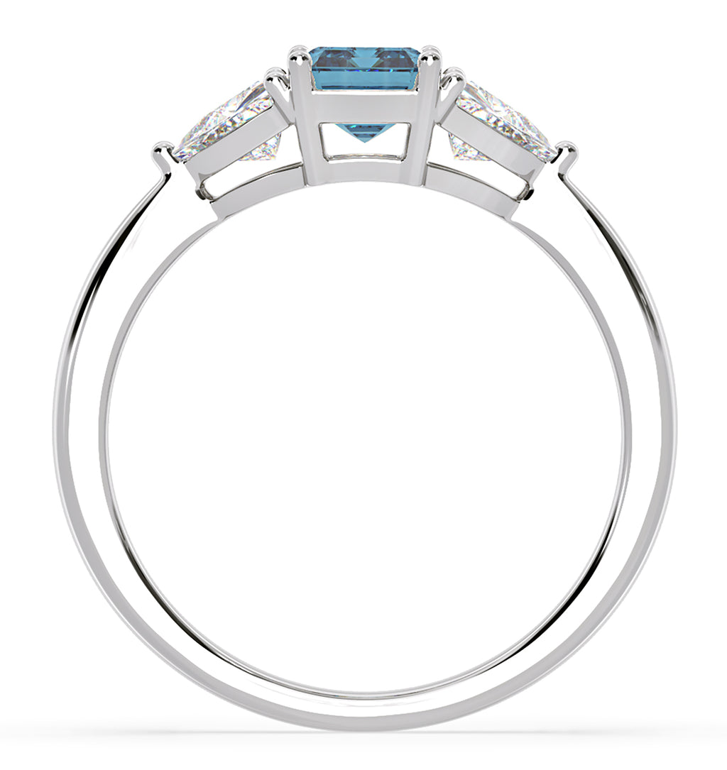 Aurora Blue Lab Diamond Emerald Cut and Trillion 1.70ct Ring in Platinum - Elara Collection