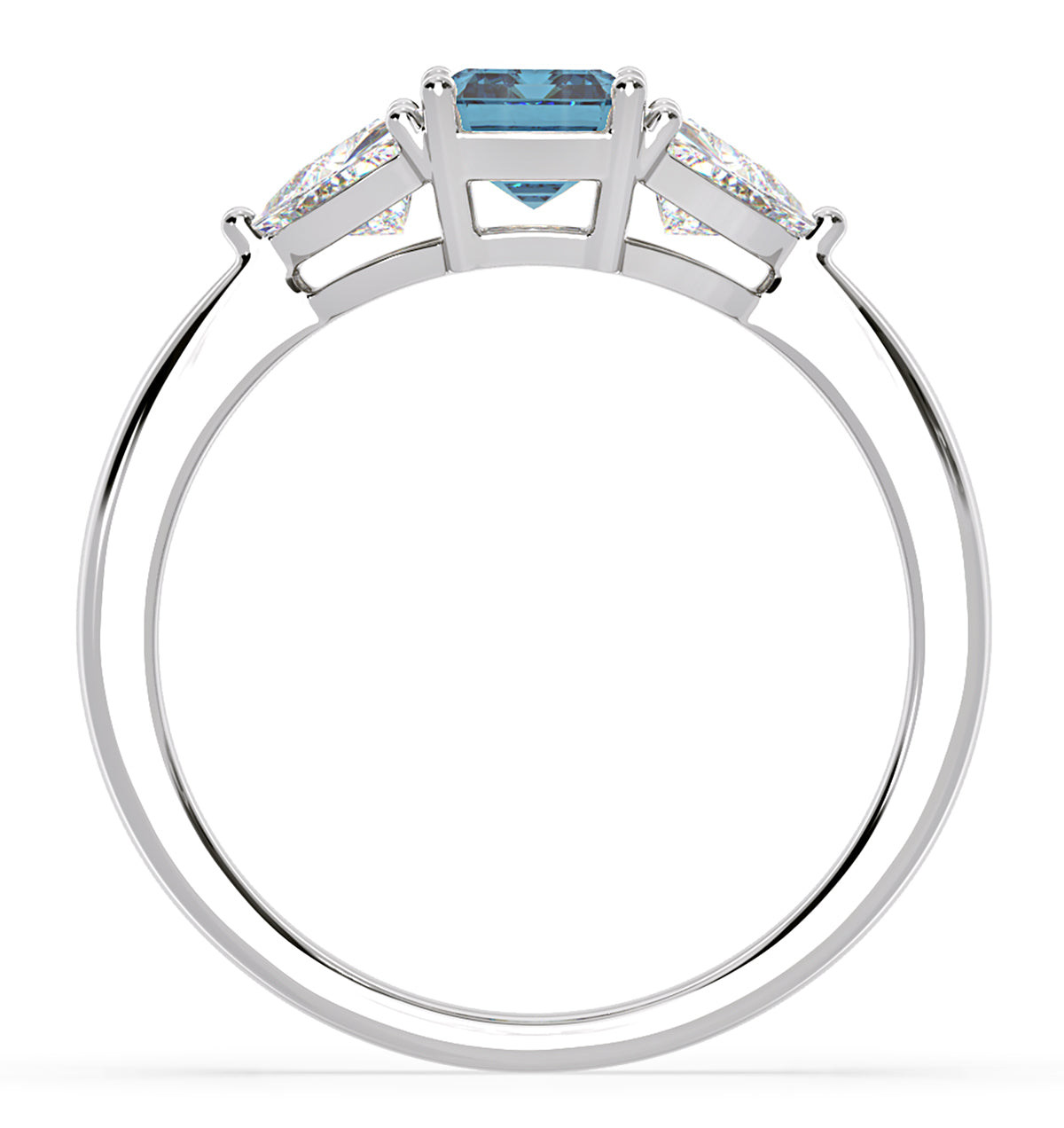 Aurora Blue Lab Diamond Emerald Cut and Trillion 1.70ct Ring in Platinum - Elara Collection