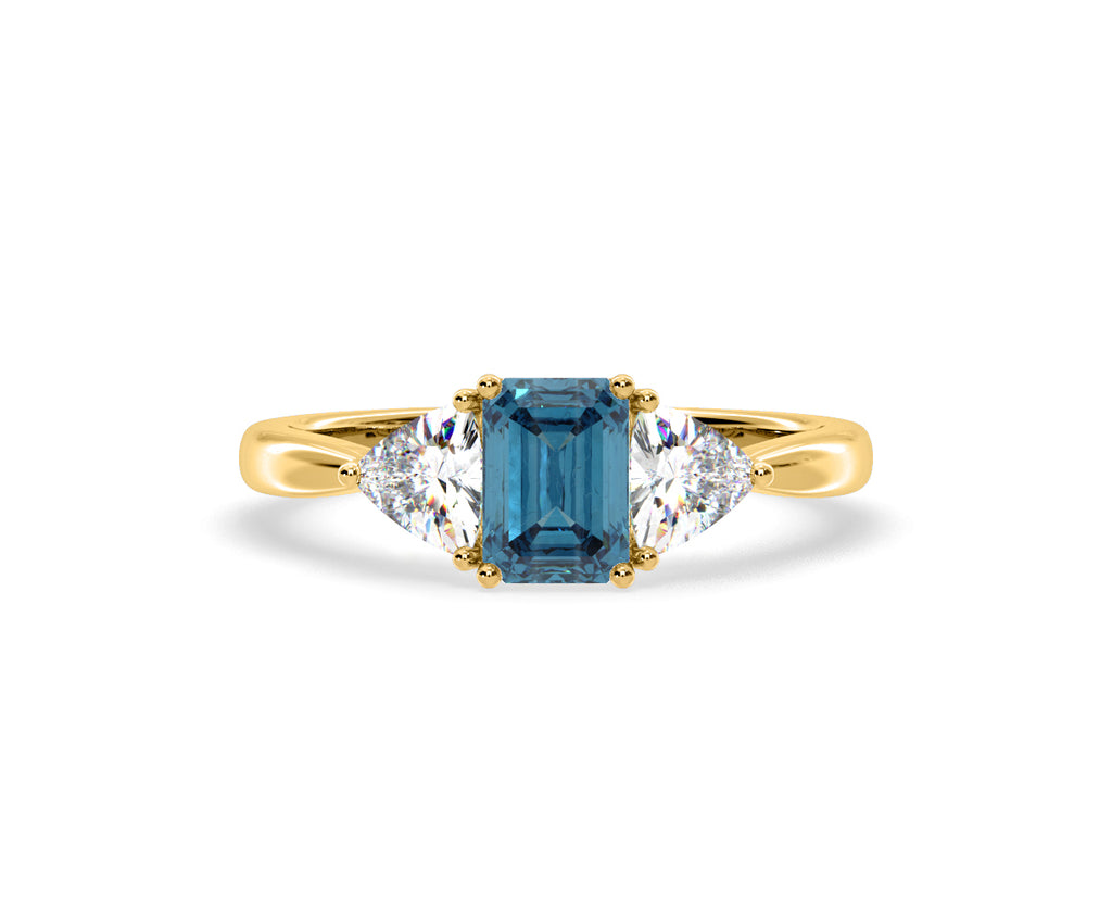 Aurora Blue Lab Diamond Emerald Cut and Trillion 1.70ct Ring in 18K Yellow Gold - Elara Collection