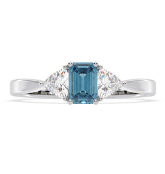 Aurora Blue Lab Diamond Emerald Cut and Trillion 1.00ct Ring in 18K White Gold - Elara Collection