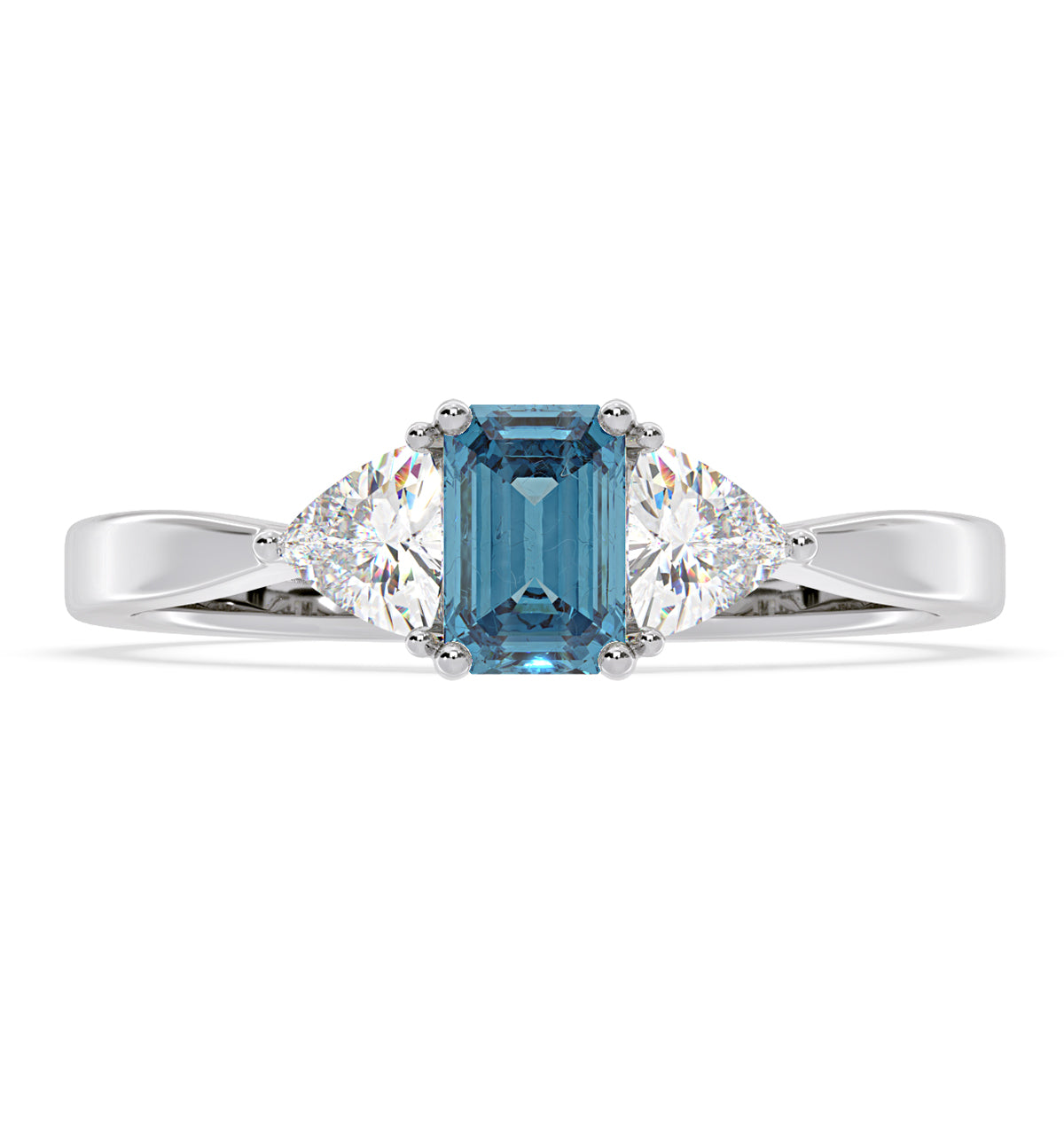 Aurora Blue Lab Diamond Emerald Cut and Trillion 1.00ct Ring in 18K White Gold - Elara Collection