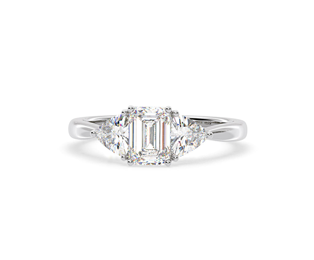 Aurora Lab Diamond Emerald Cut and Trillion 1.70ct Ring in 18K White Gold F/VS1