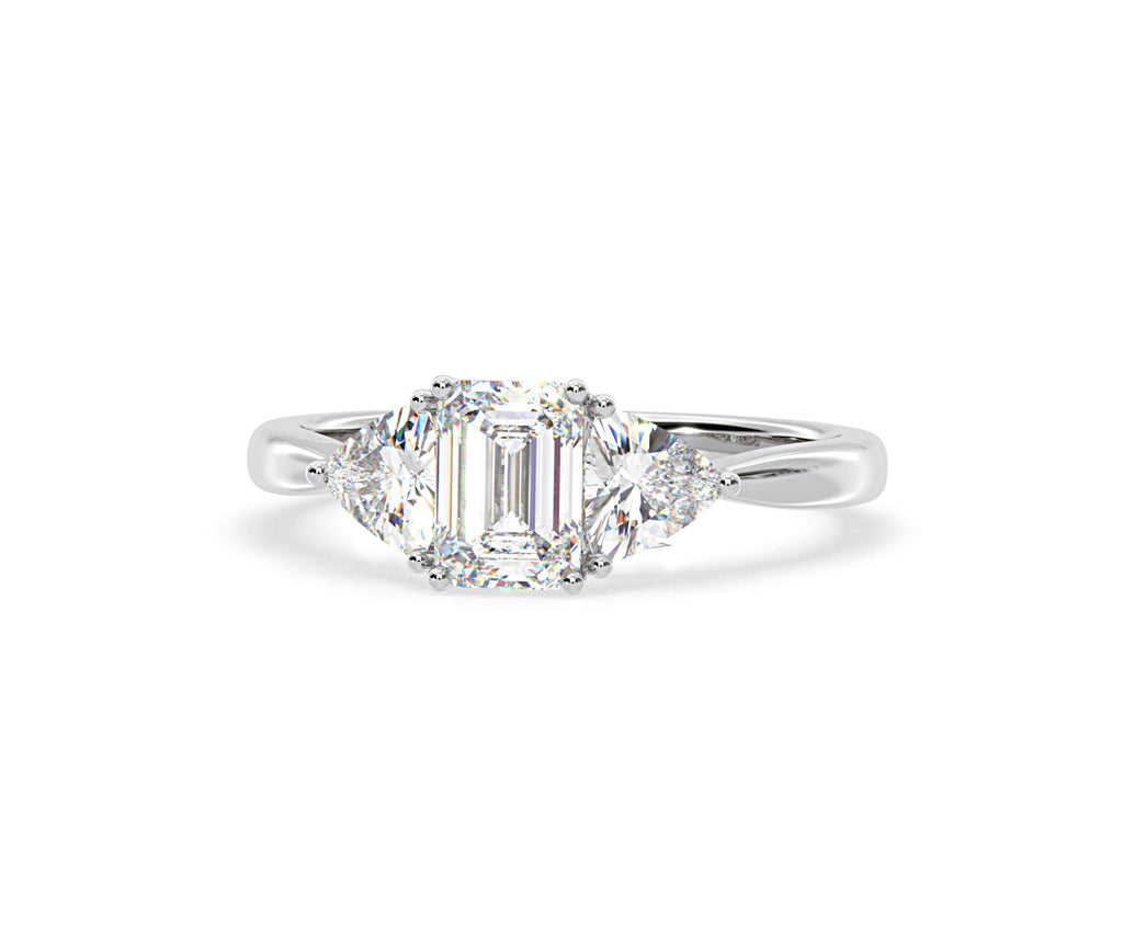 Aurora Lab Diamond Emerald Cut and Trillion 1.70ct Ring in 18K White Gold F/VS1