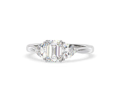 Aurora Lab Diamond Emerald Cut and Trillion 1.70ct Ring in 18K White Gold F/VS1