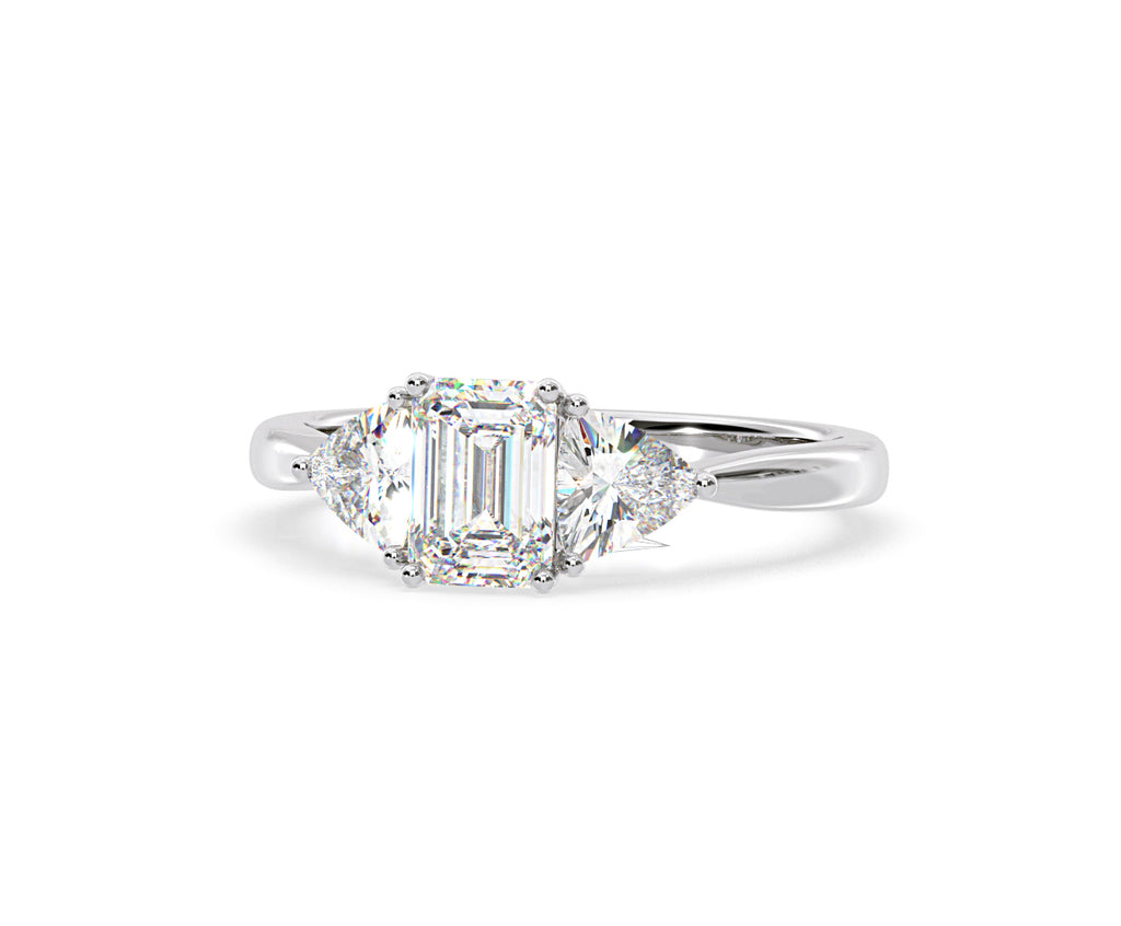 Aurora Lab Diamond Emerald Cut and Trillion 1.70ct Ring in 18K White Gold F/VS1