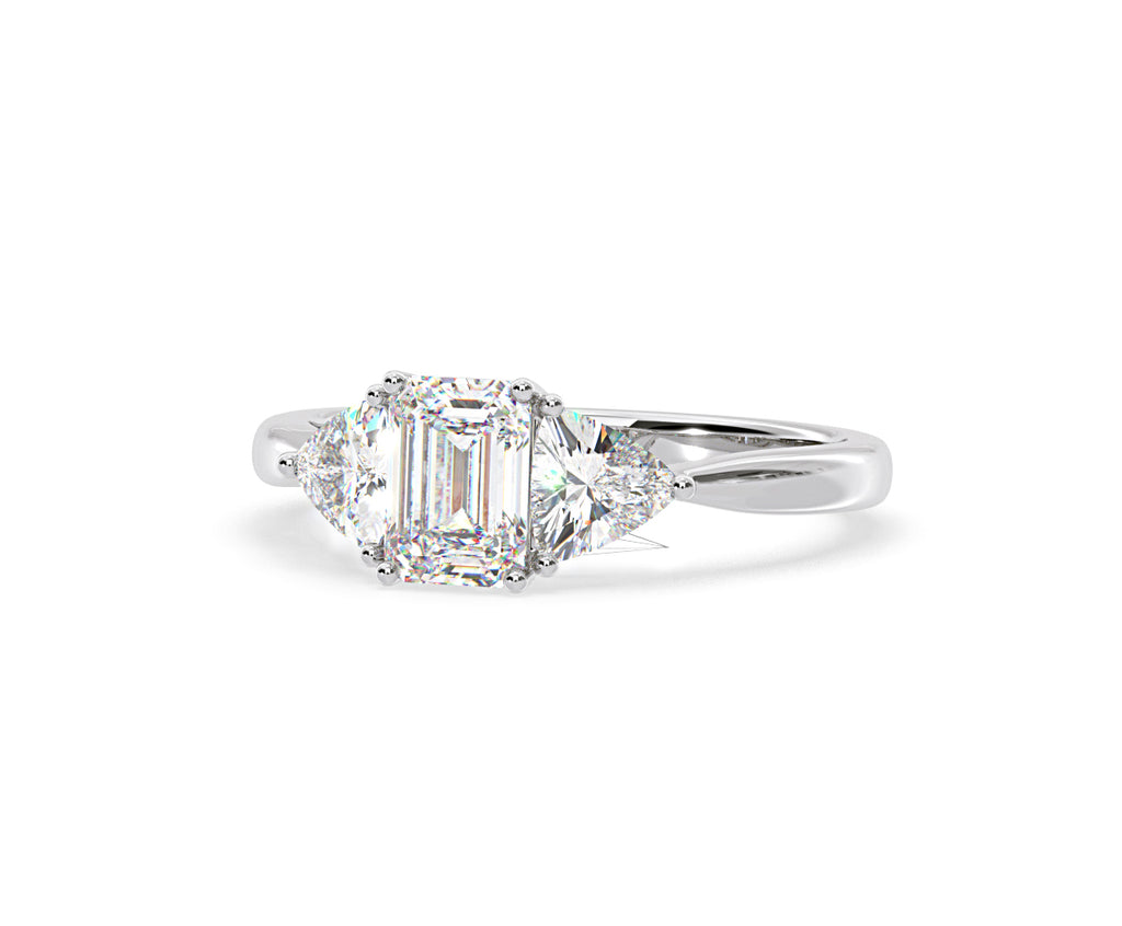 Aurora Lab Diamond Emerald Cut and Trillion 1.70ct Ring in 18K White Gold F/VS1