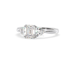 Aurora Lab Diamond Emerald Cut and Trillion 1.70ct Ring in 18K White Gold F/VS1
