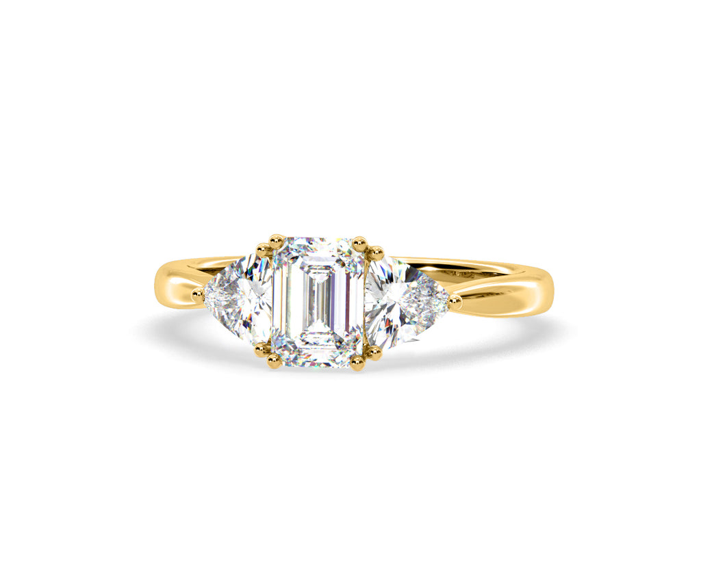 Aurora Lab Diamond Emerald Cut and Trillion 1.70ct Ring in 18K Gold F/VS1